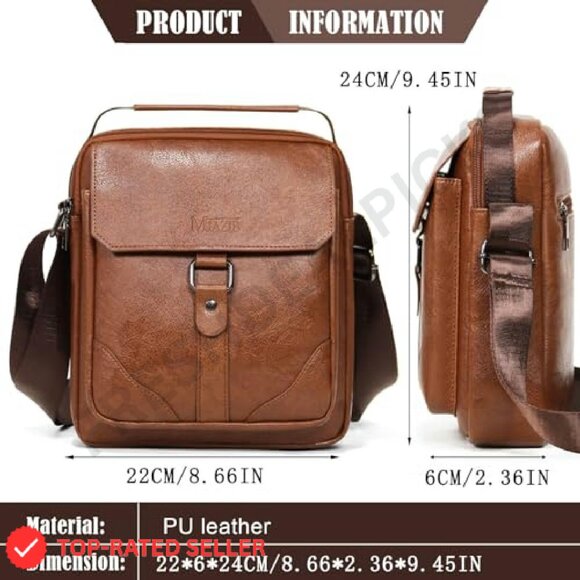 Leather Messenger Bag Crossbody Satchel Travel Business Minimal Chic - Picture 6 of 8